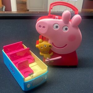 Peppa Pig Carry Case Plastic with Handle Toy Storage 2003 Case Only & school bus